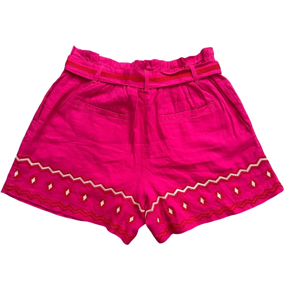 Boho Loft Embroidered Linen Blend Paperbag Waist Shorts M Pink Festival - Picture 6 of 7